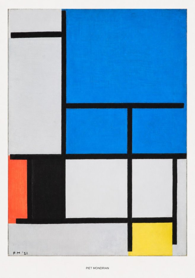 Piet Mondrian Composition with Red, Black, Blue, and Yellow No5 - Poszter