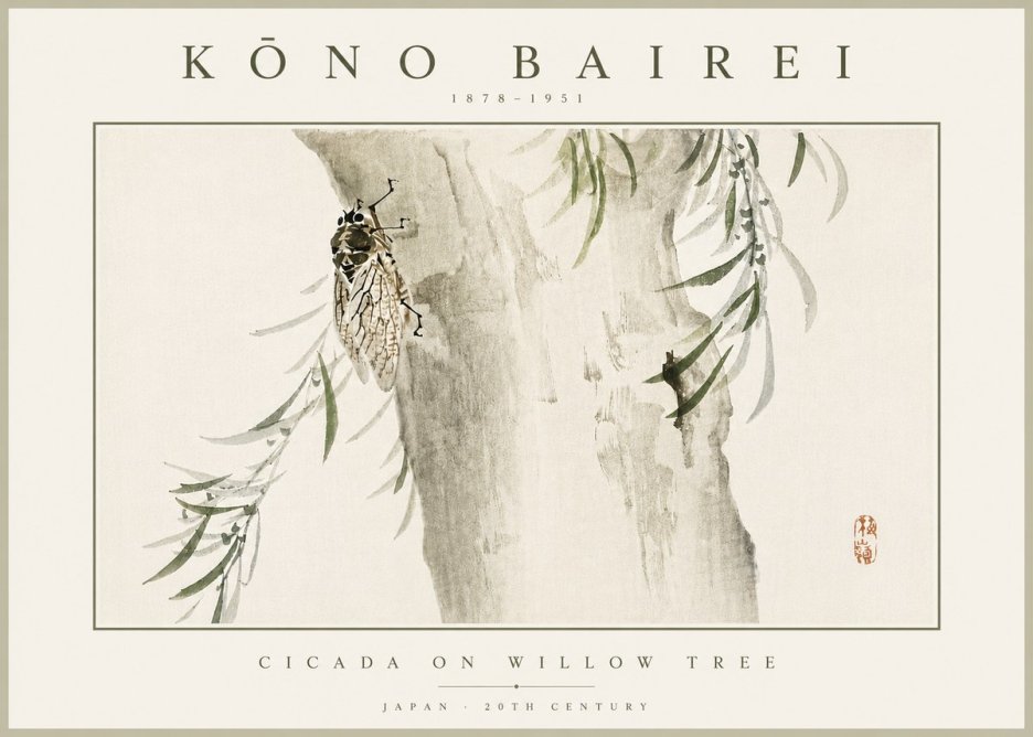 Kōno Bairei Cicada on Willow Tree No5 - Poszter