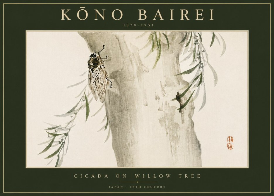 Kōno Bairei Cicada on Willow Tree No6 - Poszter