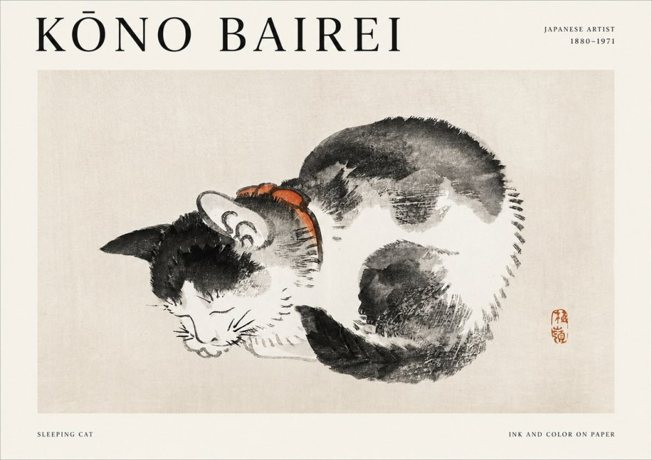 Kōno Bairei Sleeping Cat No1 - Poszter