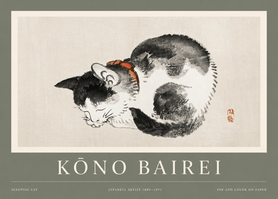 Kōno Bairei Sleeping Cat No2 - Poszter