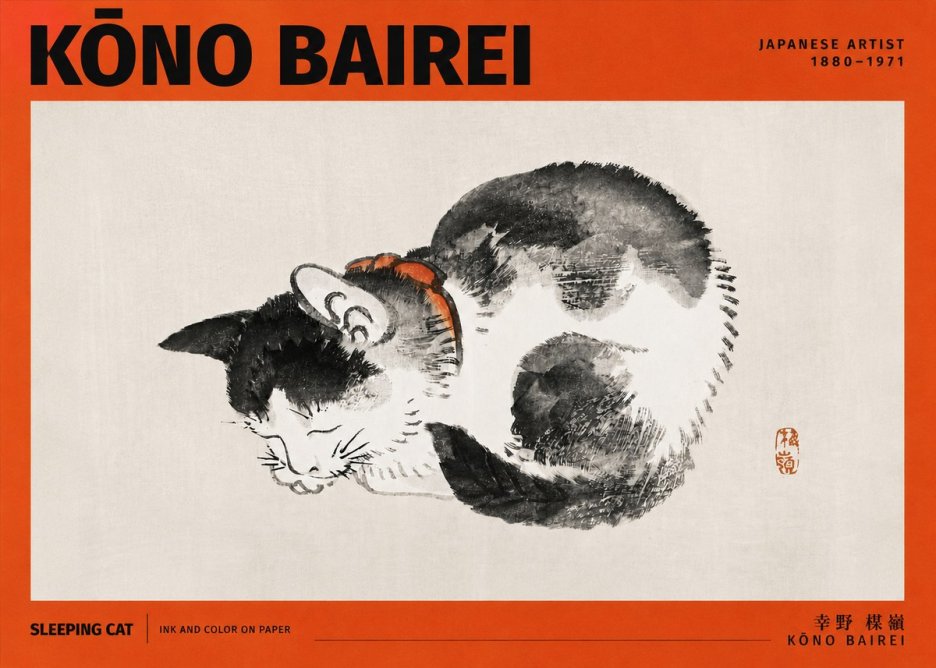 Kōno Bairei Sleeping Cat No4 - Poszter