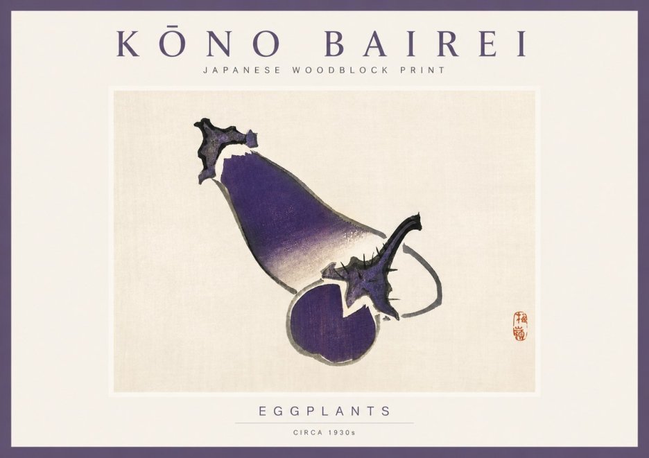 Kōno Bairei Eggplants No2 - Poszter
