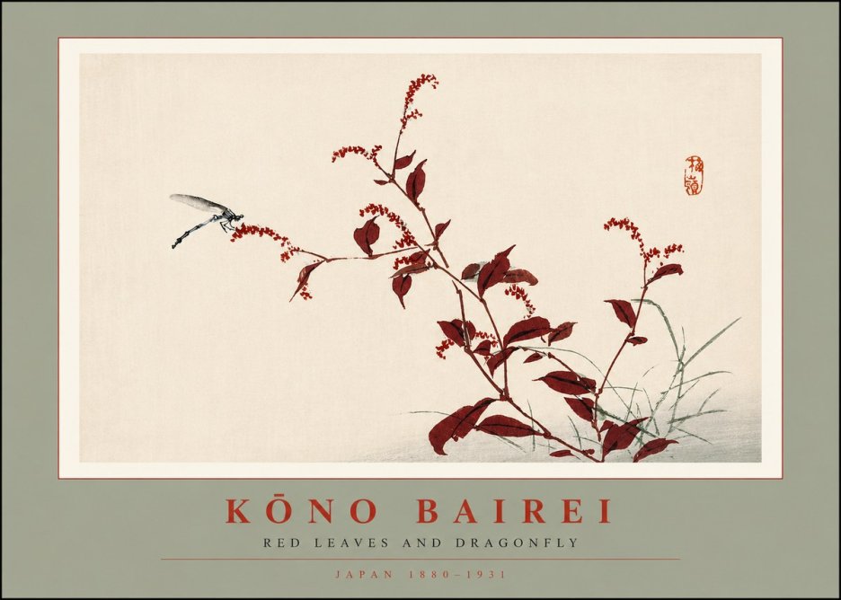 Kōno Bairei Red Leaves and Dragonfly No2 - Poszter