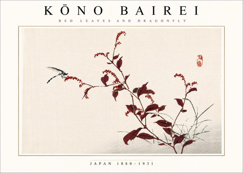 Kōno Bairei Red Leaves and Dragonfly No4 - Poszter