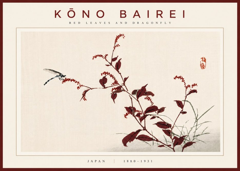 Kōno Bairei Red Leaves and Dragonfly No5 - Poszter
