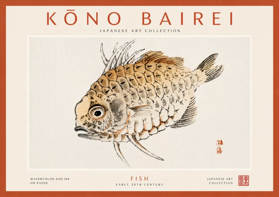 Kōno Bairei Fish III No6 - Poszter
