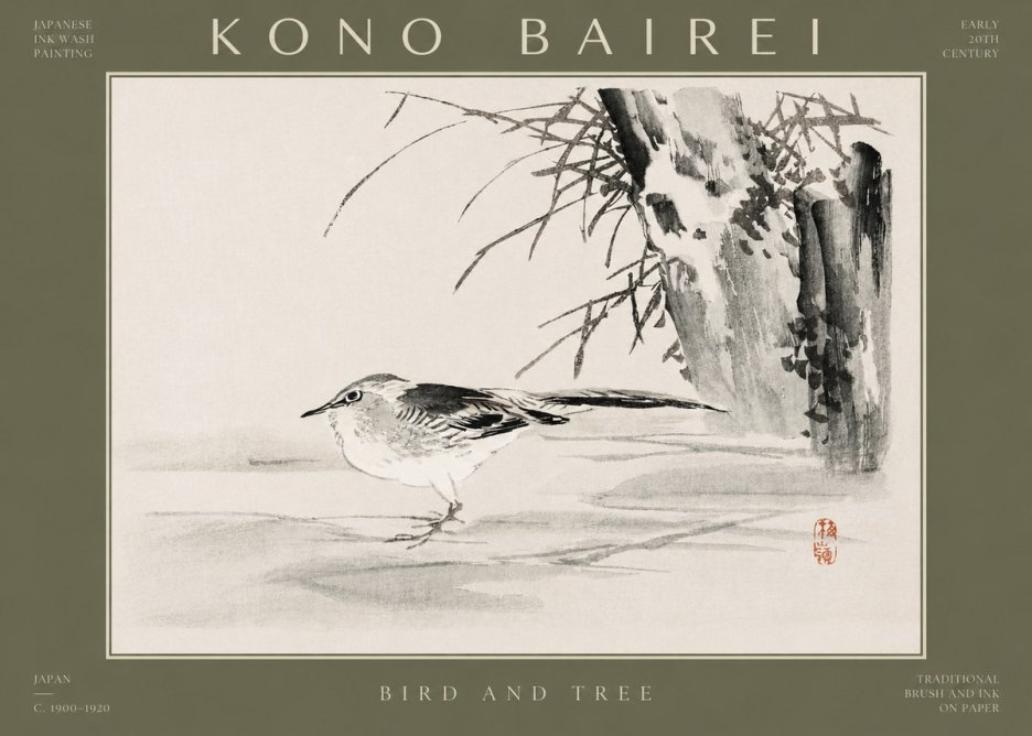 Kōno Bairei Bird and Tree No2 - Poszter