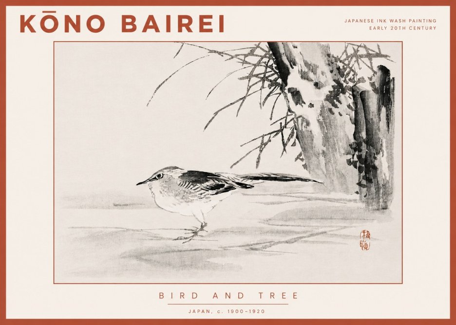 Kōno Bairei Bird and Tree No4 - Poszter