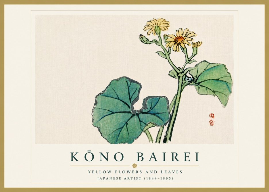 Kōno Bairei Yellow Flowers and Leaves No6 - Poszter