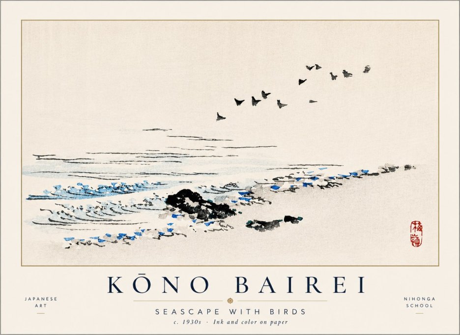 Kōno Bairei Seascape with Birds No1 - Poszter