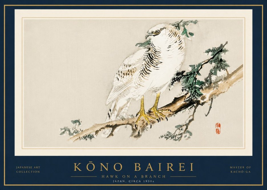 Kōno Bairei Hawk on a Branch No5 - Poszter