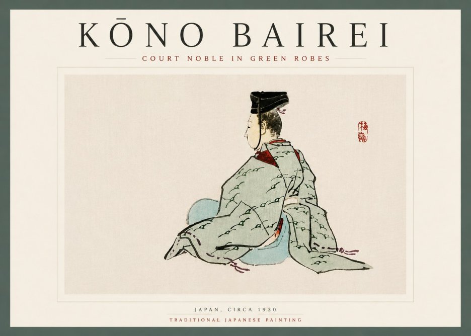 Kōno Bairei Court Noble in Green Robes No5 - Poszter