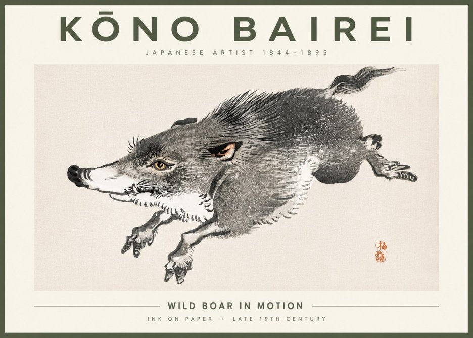 Kōno Bairei Wild Boar in Motion No4 - Poszter