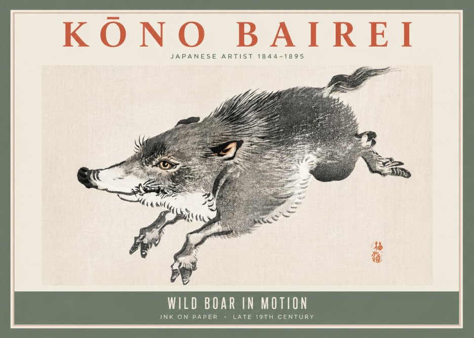 Kōno Bairei Wild Boar in Motion No5 - Poszter