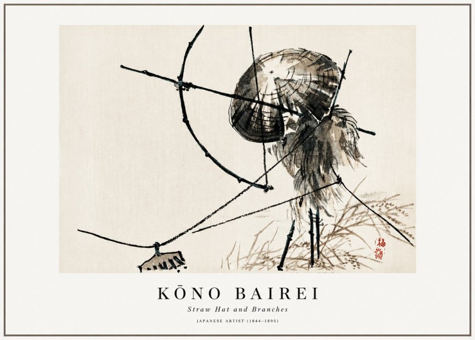 Kōno Bairei Straw Hat and Branches No1 - Poszter