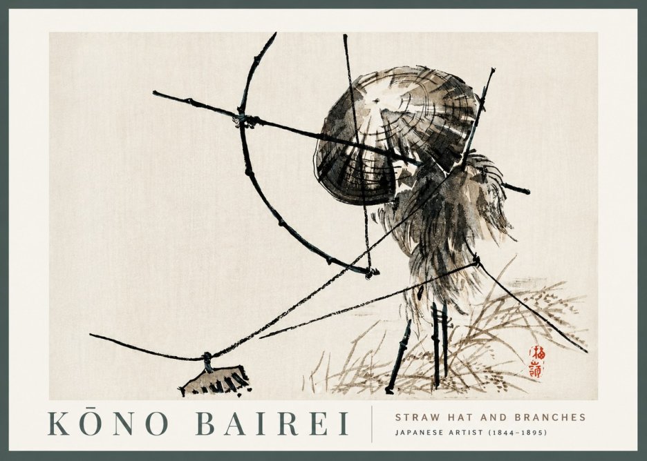 Kōno Bairei Straw Hat and Branches No2 - Poszter