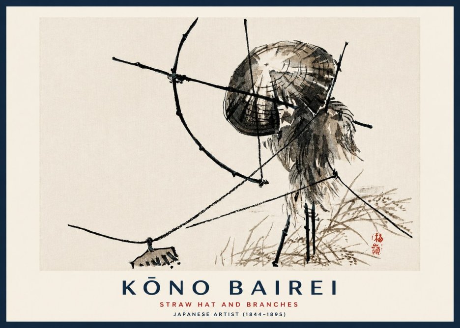 Kōno Bairei Straw Hat and Branches No3 - Poszter