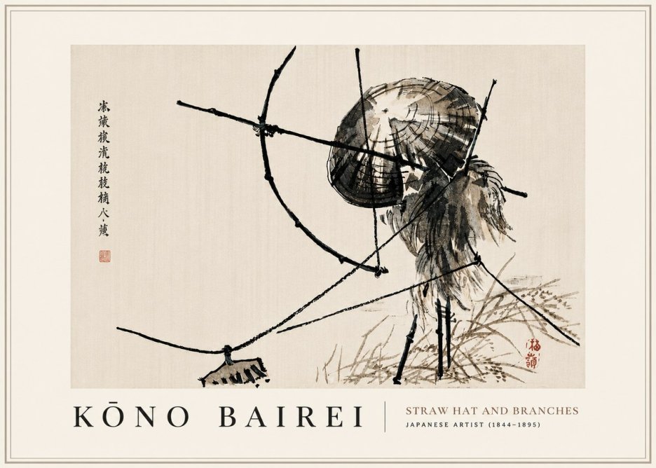 Kōno Bairei Straw Hat and Branches No6 - Poszter