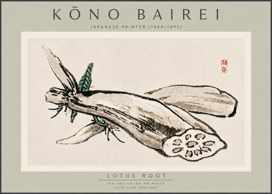 Kōno Bairei Lotus Root No5 - Poszter