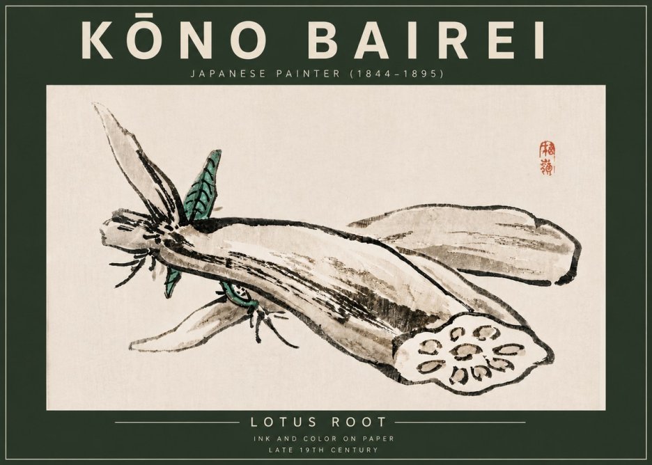 Kōno Bairei Lotus Root No6 - Poszter