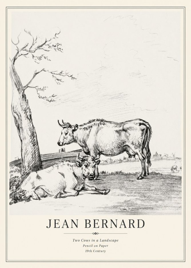 Jean Bernard Two Cows in a Landscape No3 - Poszter