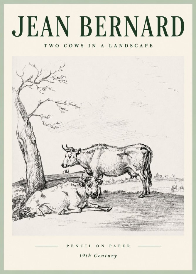 Jean Bernard Two Cows in a Landscape No5 - Poszter