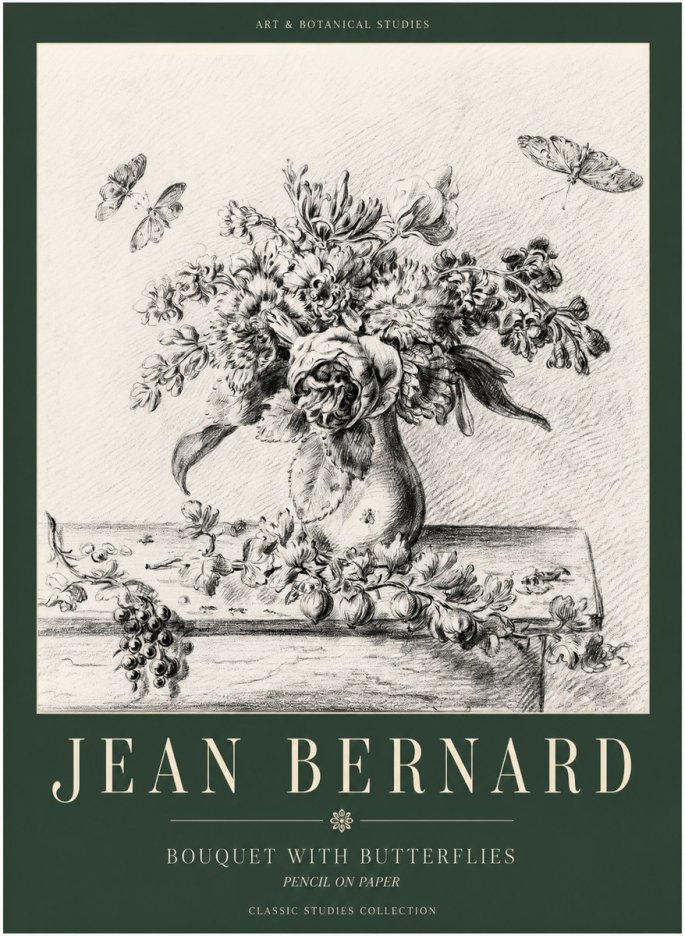 Jean Bernard Floral Still Life with Insects No3 - Poszter