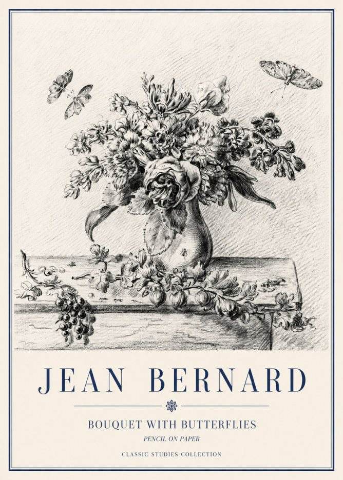Jean Bernard Floral Still Life with Insects No5 - Poszter