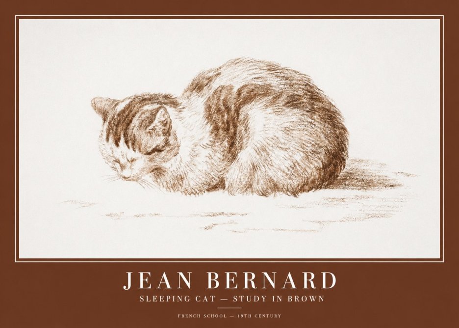 Jean Bernard Sleeping Cat — Study in Brown No1 - Poszter
