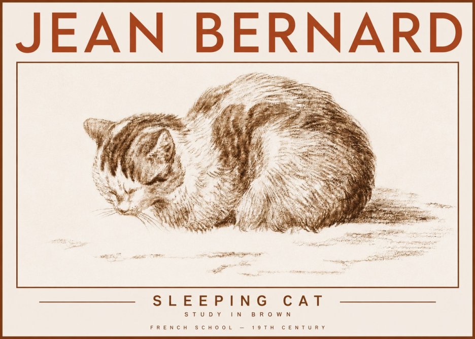 Jean Bernard Sleeping Cat — Study in Brown No4 - Poszter