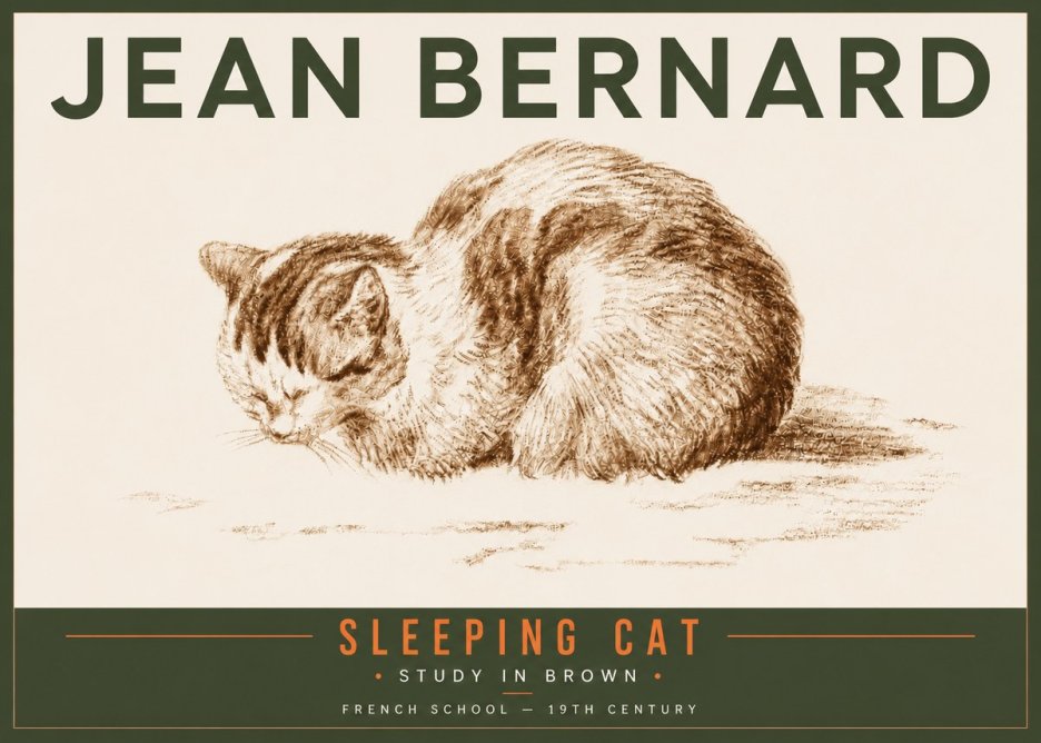 Jean Bernard Sleeping Cat — Study in Brown No5 - Poszter