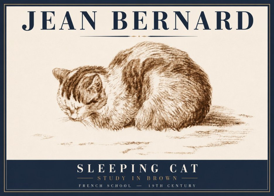 Jean Bernard Sleeping Cat — Study in Brown No6 - Poszter