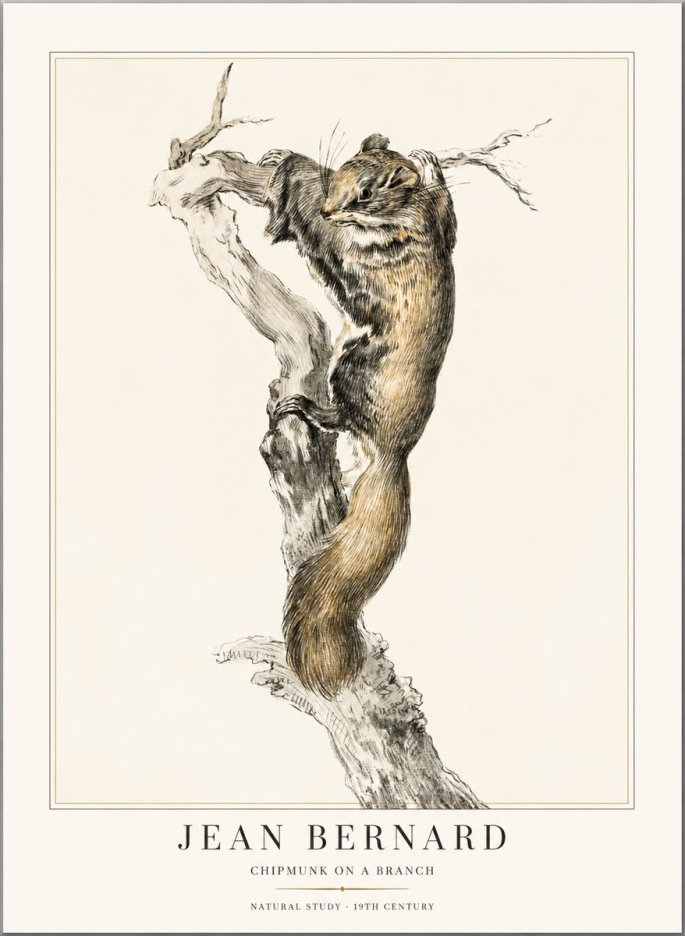 Jean Bernard Study of a Squirrel Climbing a Branch No2 - Poszter