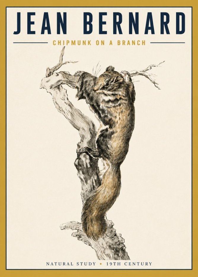 Jean Bernard Study of a Squirrel Climbing a Branch No5 - Poszter