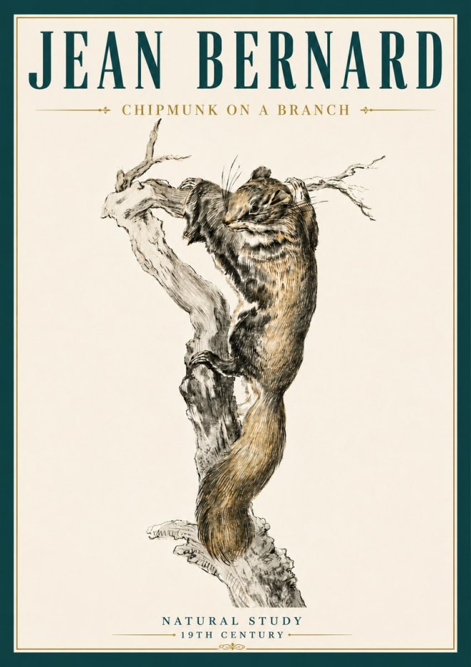 Jean Bernard Study of a Squirrel Climbing a Branch No6 - Poszter