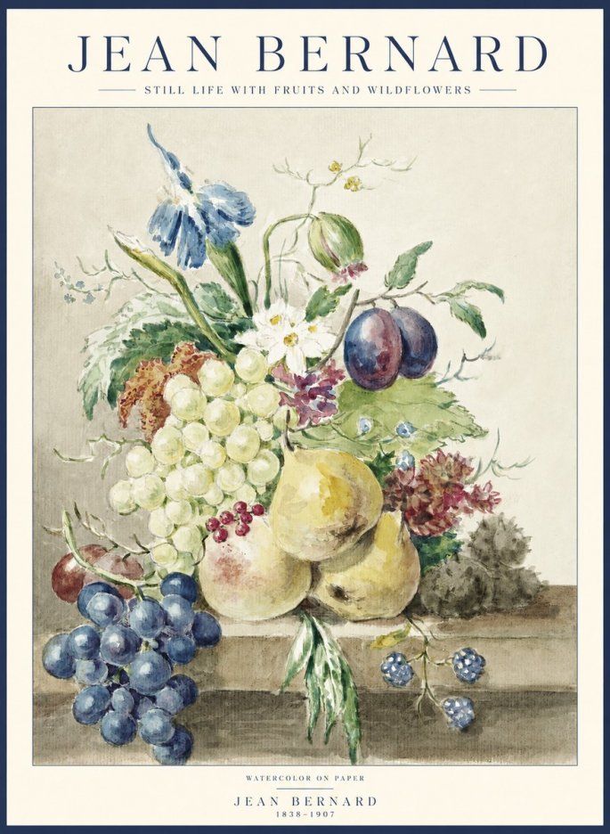 Jean Bernard Still Life with Fruits and Wildflowers No1 - Poszter