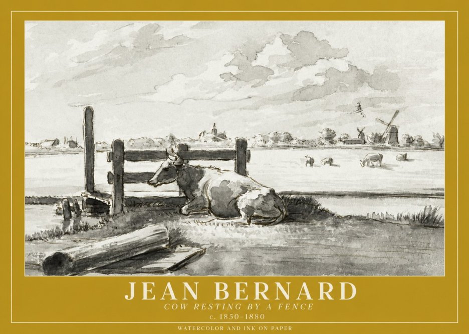 Jean Bernard Cow Resting by a Fence No1 - Poszter