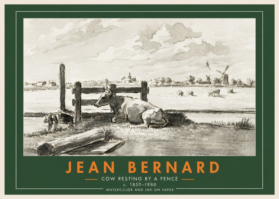 Jean Bernard Cow Resting by a Fence No3 - Poszter