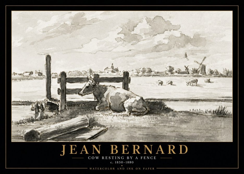 Jean Bernard Cow Resting by a Fence No5 - Poszter