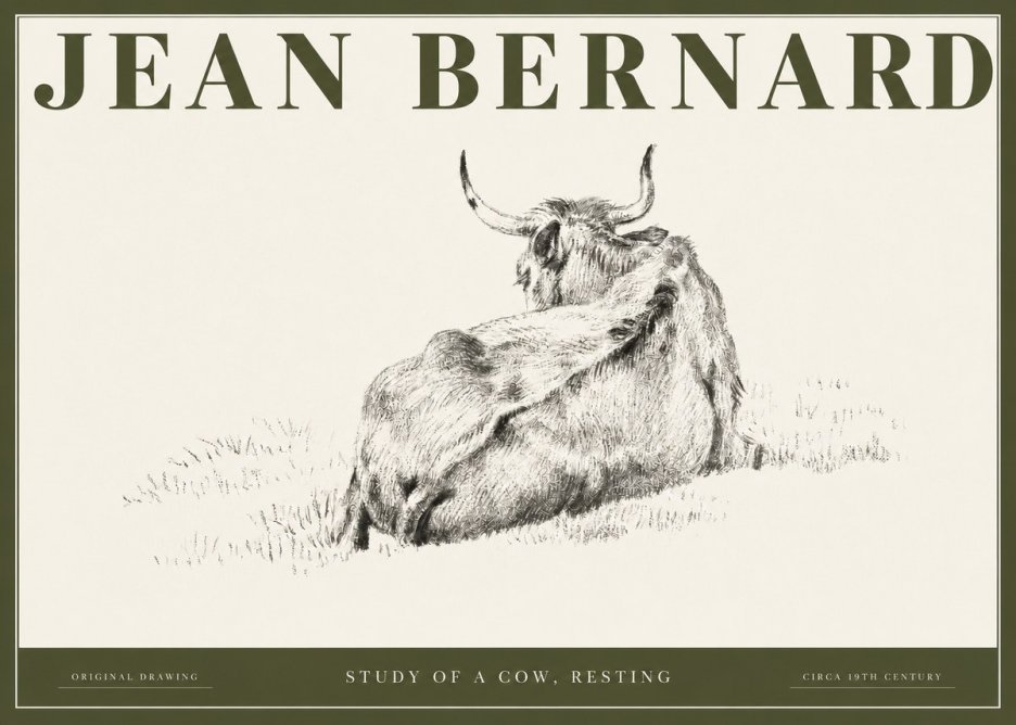 Jean Bernard Resting Bovine - Study in Graphite No3 - Poszter