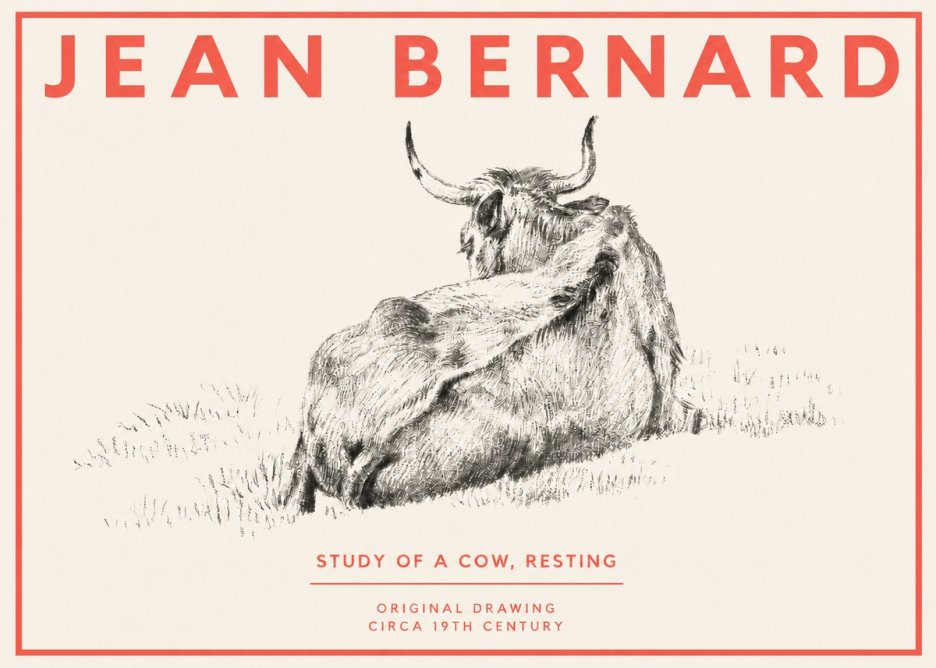 Jean Bernard Resting Bovine - Study in Graphite No4 - Poszter