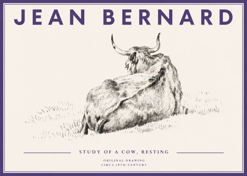 Jean Bernard Resting Bovine - Study in Graphite No5 - Poszter