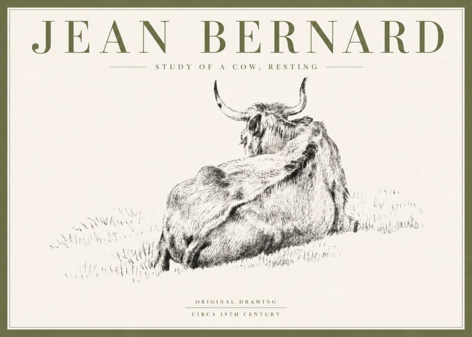 Jean Bernard Resting Bovine - Study in Graphite No6 - Poszter
