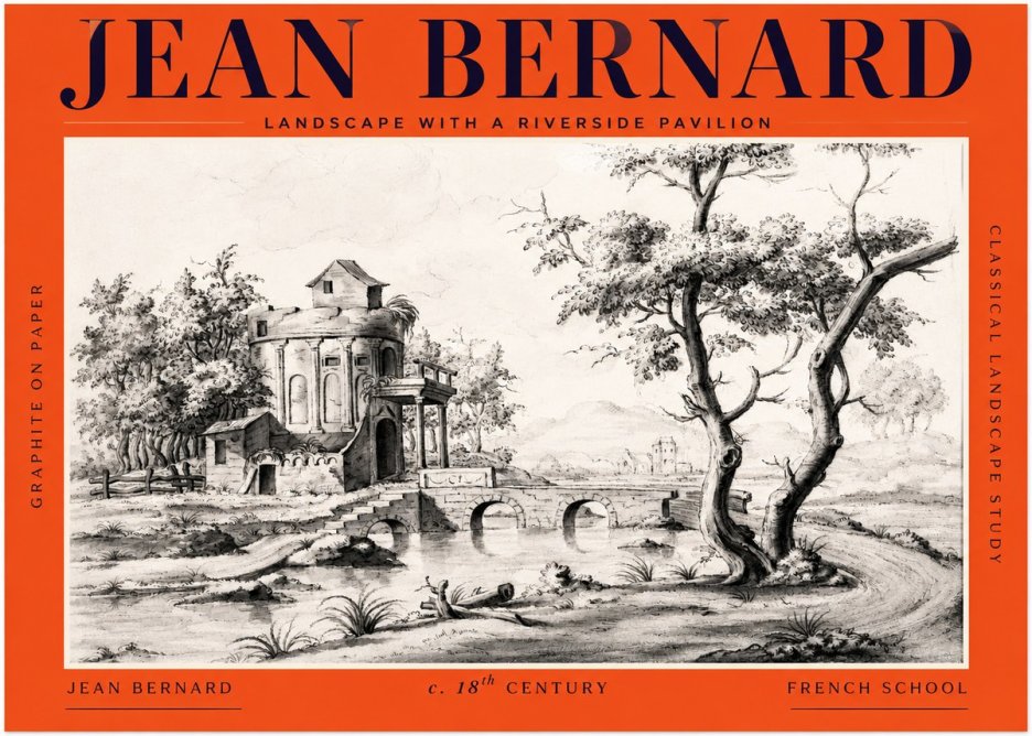 Jean Bernard Riverside Landscape with Bridge and Tower No3 - Poszter