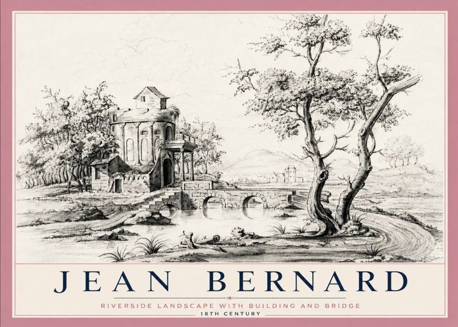 Jean Bernard Riverside Landscape with Bridge and Tower No6 - Poszter