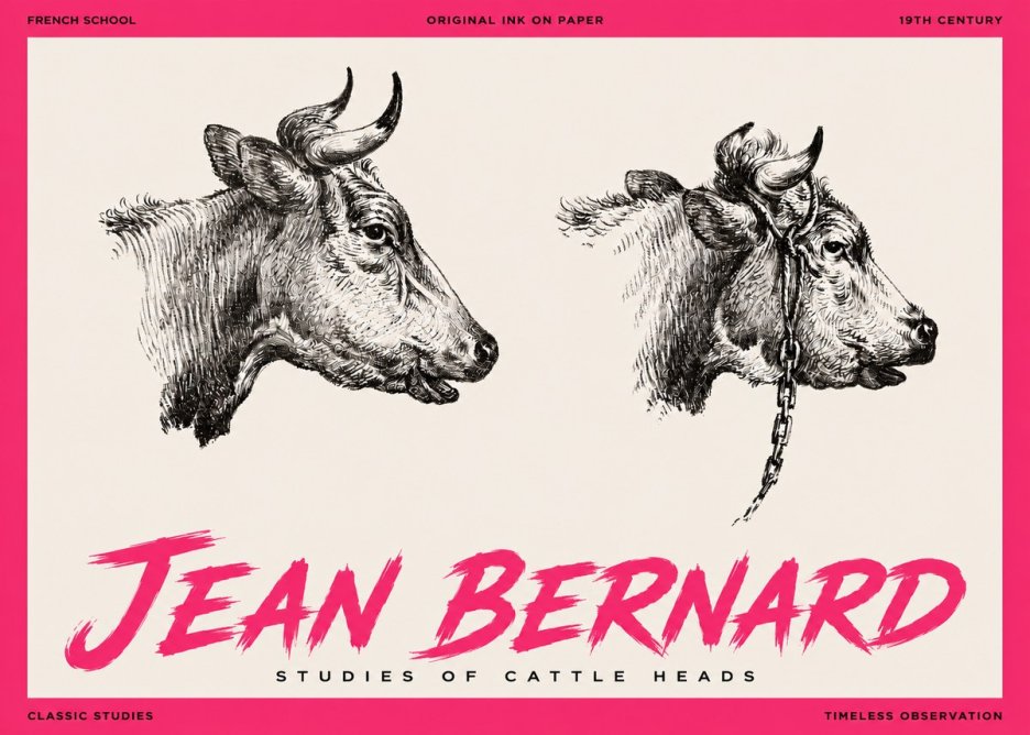 Jean Bernard Studies of Cattle Heads No3 - Poszter