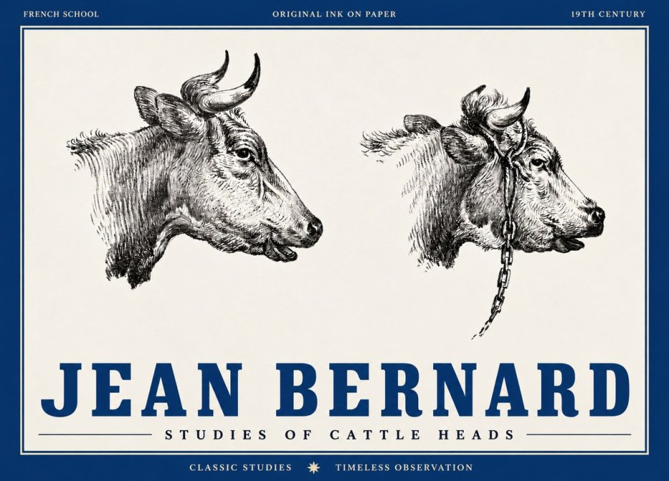 Jean Bernard Studies of Cattle Heads No4 - Poszter
