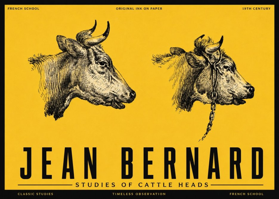 Jean Bernard Studies of Cattle Heads No5 - Poszter