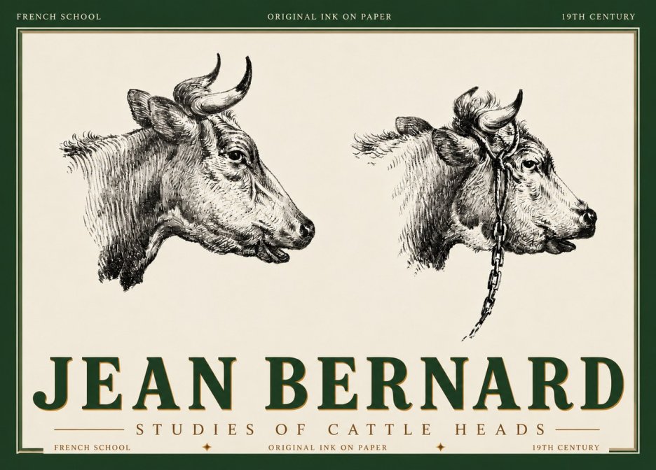 Jean Bernard Studies of Cattle Heads No6 - Poszter